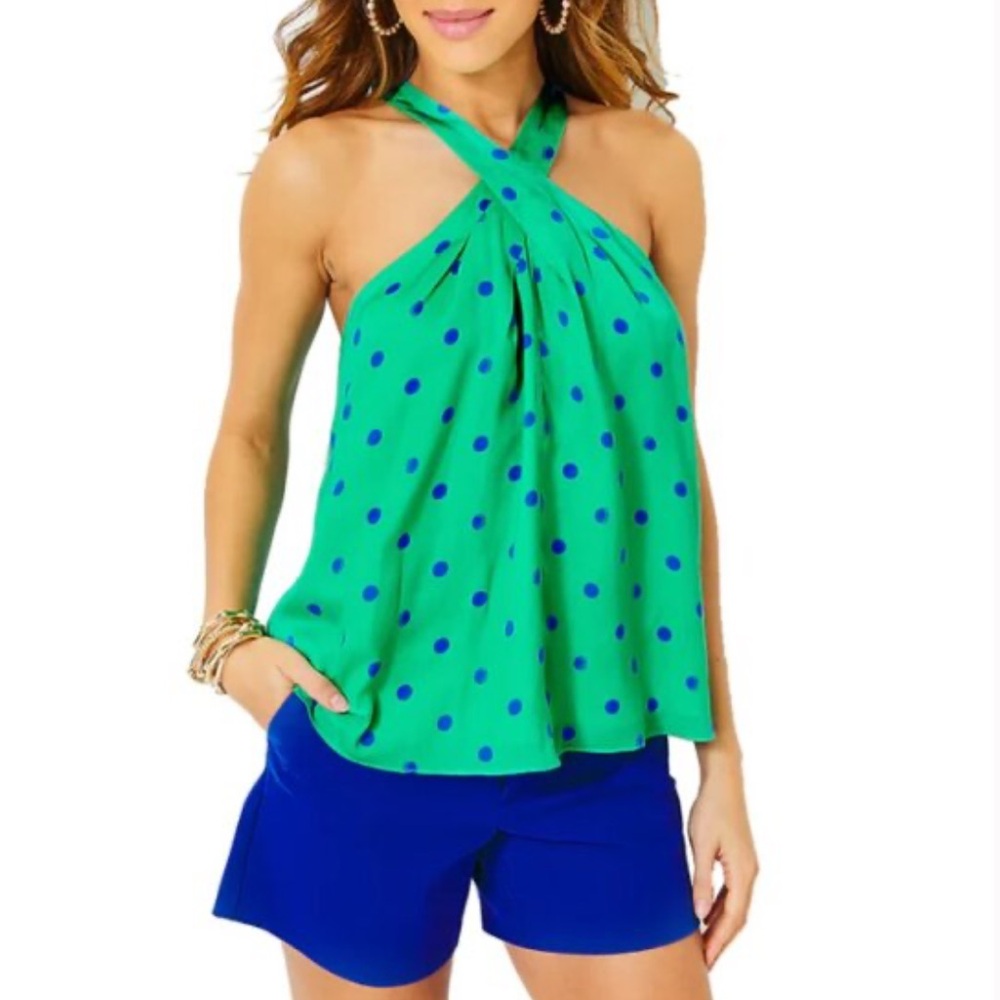 Lilly Pulitzer Green and Blue Polka Dot Halter Top - NWT